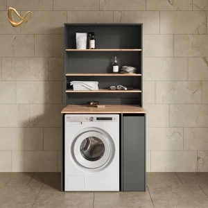 Waschmaschinenschrank Paolina Anthrazit/Goldkraft Eiche 93.6 x 88.2 cm 2 Teile mit Schrank und Regal livinity®