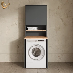 Waschmaschinenschrank Paolina Anthrazit/Goldkraft Eiche 68 x 88.2 cm 2 Teile mit Regal livinity®