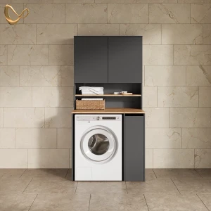 Waschmaschinenschrank Paolina Anthrazit/Goldkraft Eiche 93.6 x 88.2 cm 2 Teile mit Regal livinity®