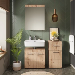 Badmöbel-Set Luna Eiche Wotan 3 Teile, mit Midischrank livinity®