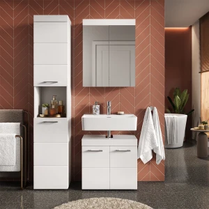Badmöbel-Set Luna Weiß 3 Teile, mit Hochschrank livinity®