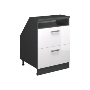 Dachschrägenschrank Rion Weiß Hochglanz 60 x 81.6 cm mit 2 Schubladen, Schrankkorpus 60 cm Tiefe Vicco