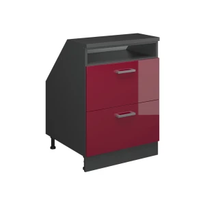 Skab til skrå væg Rion Rød højglans 60 x 81.6 cm med 2 skuffer, skabskorpus 60 cm dybde Vicco