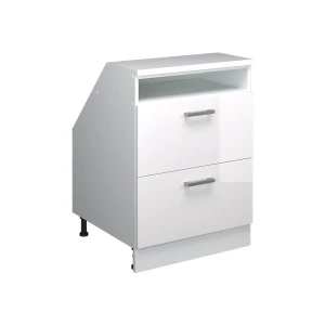 Mobile cucina sottotetto R-Line Bianco lucido 60 cm con 2 cassetti, corpio 60 cm profondità Vicco