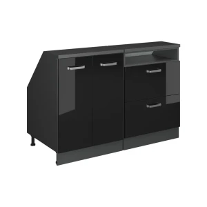 Meuble sous pente R-Line Noir Haute brillance 120cm Lot de 2 caissons 60 cm de profondeur Vicco