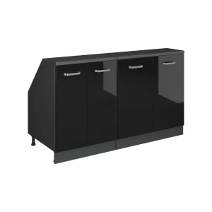 Dachschrägenschrank-Set Rion Schwarz Hochglanz 140 cm 2er Set Schrankkorpuss 60 cm Tiefe Vicco