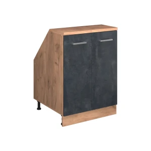 Küchenschrank für Dachschrägen R-Line Schwarz Beton 60 cm mit 2 Türen, Schrankkorpus 60 cm Tiefe Vicco