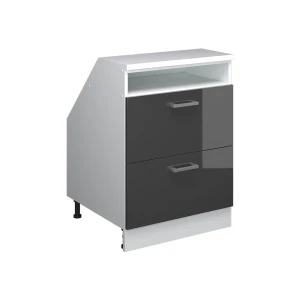 Küchenschrank für Dachschrägen R-Line Anthrazit Hochglanz 60 cm mit 2 Schubladen, Schrankkorpus 60 cm Tiefe Vicco