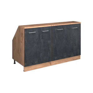 Dachschrägenschrank-Set Rion Schwarz Beton 140 cm 2er Set Schrankkorpuss 60 cm Tiefe Vicco