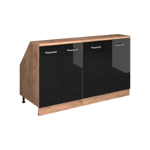 Szafka kuchenna na dach skośny R-Line Czarny wysoki połysk 140 cm Zestaw 2 korpusów szafy głębokość 60 cm Vicco