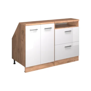 Szafka kuchenna na dach skośny R-Line Biały wysoki połysk 120 cm Zestaw 2 korpusów szafy głębokość 60 cm Vicco