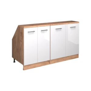 Szafka kuchenna na dach skośny R-Line Biały wysoki połysk 140 cm Zestaw 2 korpusów szafy głębokość 60 cm Vicco