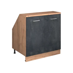 Küchenschrank für Dachschrägen R-Line Schwarz Beton 80 cm mit 2 Türen, Schrankkorpus 60 cm Tiefe Vicco