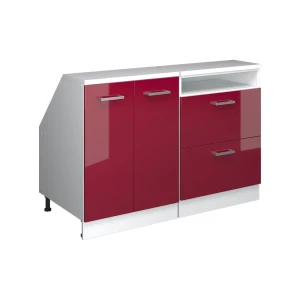 Armario de cocina para techo inclinado R-Line Rojo de alto brillo 120 cm Lote de 2 carcasas de armario 60 cm de profundidad Vicco
