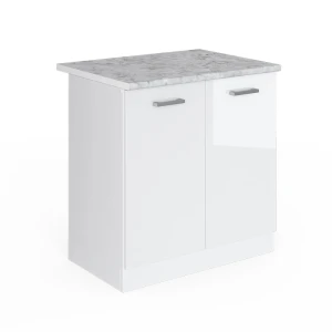 Podstawa pod zlewozmywak R-Line Biały wysoki połysk 80 cm z drzwiami, z blatem roboczym Vicco