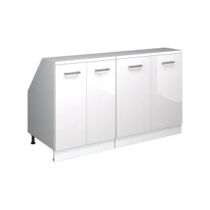 Küchenschrank für Dachschrägen R-Line Weiß Hochglanz 140 cm 2er Set Schrankkorpuss 60 cm Tiefe Vicco