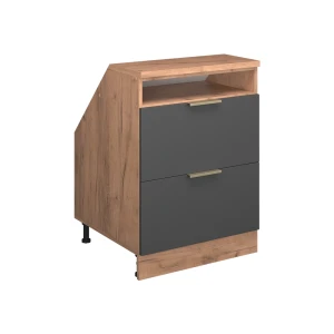 Küchenschrank für Dachschrägen R-Line Anthrazit-Gold 60 cm mit 2 Schubladen, Schrankkorpus 60 cm Tiefe Vicco