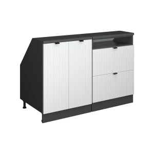 Szafka kuchenna na dach skośny R-Line Białe pofałdowanie 120 cm Zestaw 2 korpusów szafy głębokość 60 cm Vicco