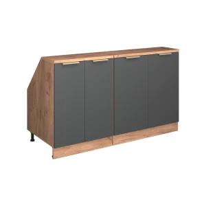Armario de cocina para techo inclinado R-Line Antracita-oro 140 cm Lote de 2 carcasas de armario 60 cm de profundidad Vicco