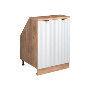 Küchenschrank für Dachschrägen R-Line Weiß Riffel 60 cm mit 2 Türen, Schrankkorpus 60 cm Tiefe Vicco
