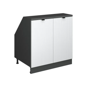 Küchenschrank für Dachschrägen R-Line Weiß Riffel 80 cm mit 2 Türen, Schrankkorpus 60 cm Tiefe Vicco