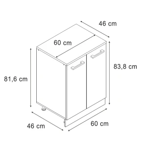 Küchenschrank für Dachschrägen R-Line Edelgrau 60 cm ohne Schräge mit 2 Türen Vicco