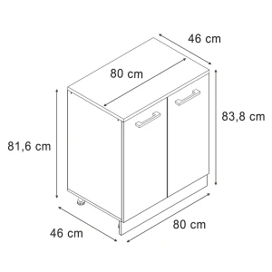Küchenschrank für Dachschrägen R-Line Weiß Landhaus 80 cm ohne Schräge mit 2 Türen Vicco