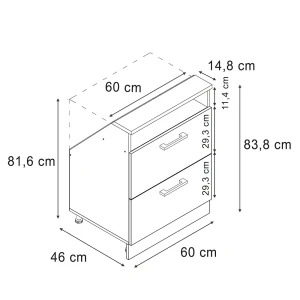 Küchenschrank für Dachschrägen R-Line Anthrazit Landhaus 60 cm mit 2 Schubladen Vicco