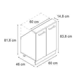 Küchenschrank für Dachschrägen R-Line Schwarz Beton 60 cm mit 2 Türen Vicco