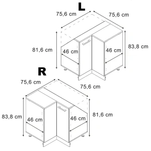 Eck-Küchenschrank für Dachschrägen R-Line Schwarz Beton 75.6 cm mit 1 Tür Vicco