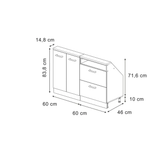 Küchenschrank für Dachschrägen R-Line Schwarz Hochglanz 120 cm 2er Set Vicco