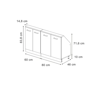 Küchenschrank für Dachschrägen R-Line Goldkraft Eiche 140 cm 2er Set Vicco