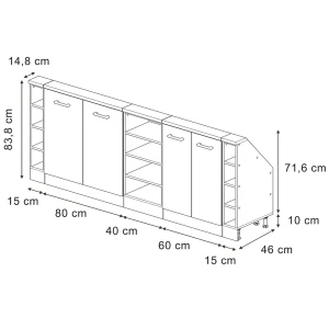 Küchenschrank für Dachschrägen R-Line Artisan-Eiche 210 cm 5er Set Vicco