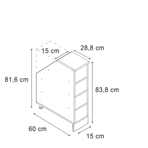 Küchenschrank für Dachschrägen R-Line Weiß 15 cm mit 4 Fächern, Schrankkorpus 60 cm Tiefe Vicco