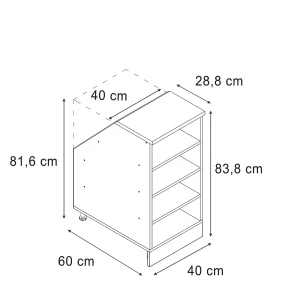 Küchenschrank für Dachschrägen R-Line Goldkraft Eiche 40 cm mit 4 Fächern, Schrankkorpus 60 cm Tiefe Vicco
