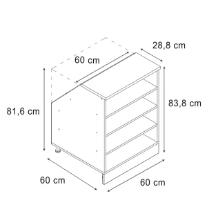 Küchenschrank für Dachschrägen R-Line Anthrazit 60 cm mit 4 Fächern, Schrankkorpus 60 cm Tiefe Vicco