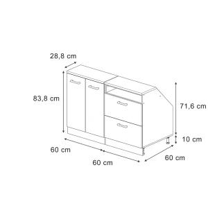 Küchenschrank für Dachschrägen R-Line Goldkraft Eiche 120 cm 2er Set Schrankkorpuss 60 cm Tiefe Vicco