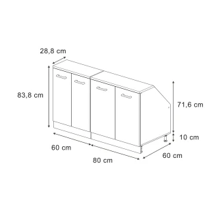 Küchenschrank für Dachschrägen R-Line Weiß Landhaus 140 cm 2er Set Schrankkorpuss 60 cm Tiefe Vicco