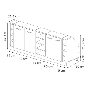 Küchenschrank für Dachschrägen R-Line Weiß Hochglanz 210 cm 5er Set Schrankkorpuss 60 cm Tiefe Vicco