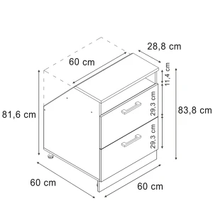 Küchenschrank für Dachschrägen R-Line Goldkraft Eiche 60 cm mit 2 Schubladen, Schrankkorpus 60 cm Tiefe Vicco