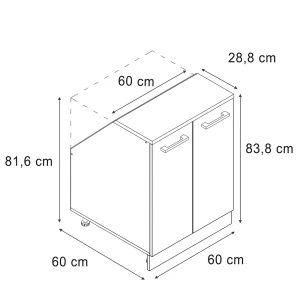 Küchenschrank für Dachschrägen R-Line Weiß Riffel 60 cm mit 2 Türen, Schrankkorpus 60 cm Tiefe Vicco