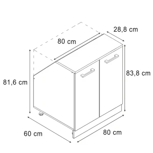 Küchenschrank für Dachschrägen R-Line Schwarz Hochglanz 80 cm mit 2 Türen, Schrankkorpus 60 cm Tiefe Vicco