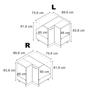Eck-Küchenschrank für Dachschrägen R-Line Beton 75.6 cm mit 1 Tür, Schrankkorpus 60 cm Tiefe Vicco
