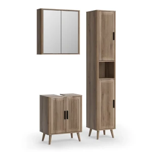 ensemble de meubles de salle de bain Skara Chêne 3 pièces, avec armoire haute Vicco