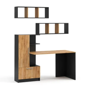 skrivebordssæt Tomy Antracit/Gylden eg 150 x 59 cm Sæt med 3 som 2 hylder + skrivebord Vicco