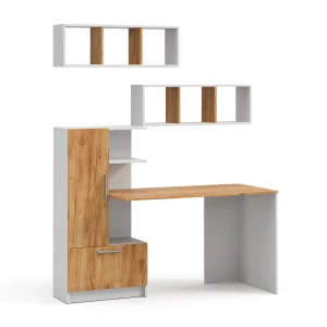 skrivebordssæt Tomy Hvid/Gylden eg 150 x 59 cm Sæt med 3 som 2 hylder + skrivebord Vicco