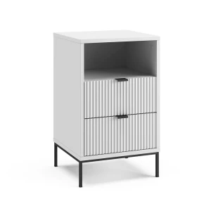 Mesa de cabeceira Eliza Branco/Preto 40x66 cm com 2 gavetas e 1 compartimento Vicco