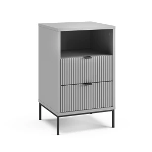 Mesa de cabeceira Eliza Cinza/Preto 40x66 cm com 2 gavetas e 1 compartimento Vicco