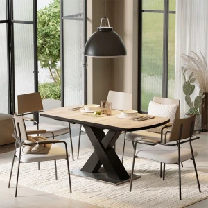 Esstisch Chinto Schwarz/Eiche rustikal 120-160 x 80 cm ausziehbar livinity®