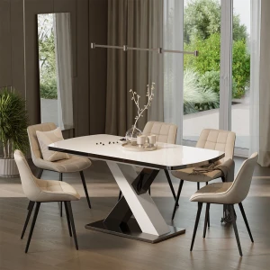 Esstisch Chinto Schwarz/Weiß 120-160 x 80 cm ausziehbar livinity®